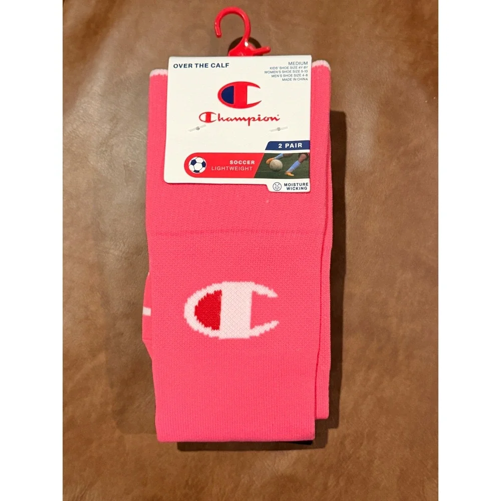 Champion Over the Calf Soccer Socks Medium Pink Black Moisture Wicking